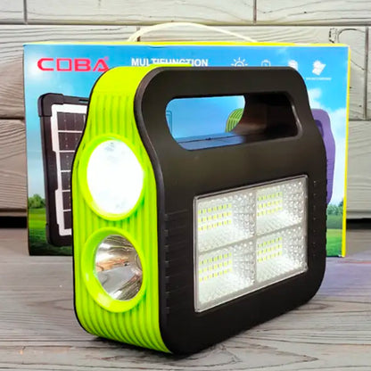 Сонячна зарядна станція-ліхтар із PowerBank + 2 лампочки, COBA CB-999B, Зелений / Ліхтар акумуляторний