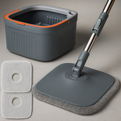Швабра з безконтактним віджимом і відром 5,8л + 2 насадки, Сіра / Швабра ледарка для миття підлоги