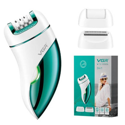 Епілятор жіночий акумуляторний 3в1 з USB, VGR V-731 / Бездротовий електроепілятор / Депілятор для тіла та ніг