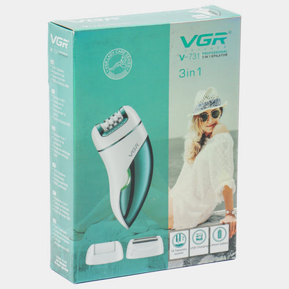 Епілятор жіночий акумуляторний 3в1 з USB, VGR V-731 / Бездротовий електроепілятор / Депілятор для тіла та ніг