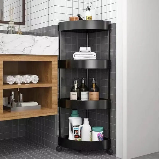Кутовий стелаж для ванної 85х26х26см, 4 яруси, Чорний / Підлогова полиця для ванної / Кутова полиця у ванну