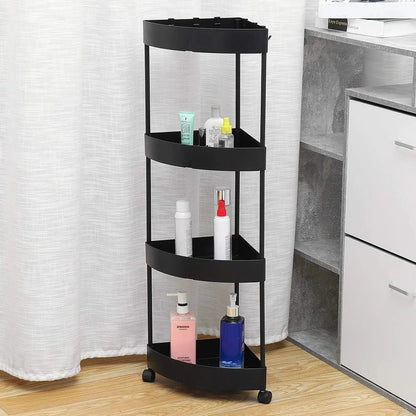 Кутовий стелаж для ванної 85х26х26см, 4 яруси, Чорний / Підлогова полиця для ванної / Кутова полиця у ванну