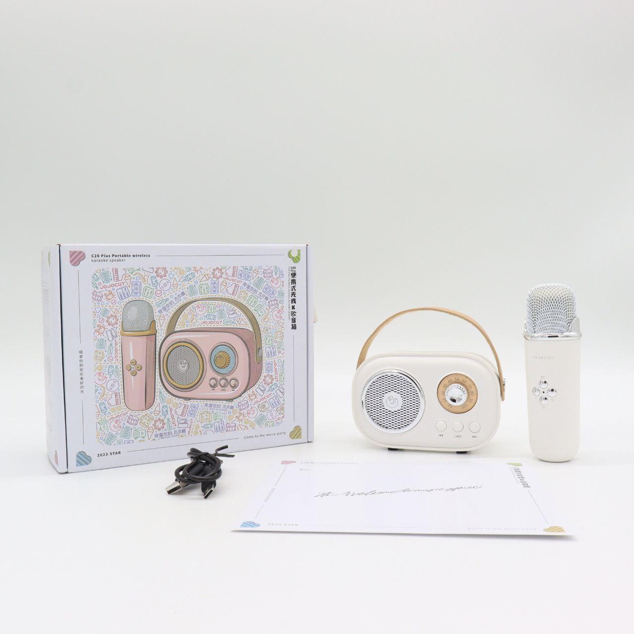 Портативна Bluetooth колонка для караоке з мікрофоном на акумуляторі, Біла / Акустична система для караоке