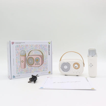Портативна Bluetooth колонка для караоке з мікрофоном на акумуляторі, Біла / Акустична система для караоке