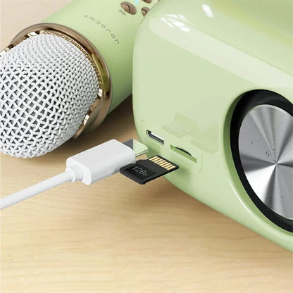 Портативна Bluetooth колонка для караоке з мікрофоном на акумуляторі, Зелена / Акустична система для караоке