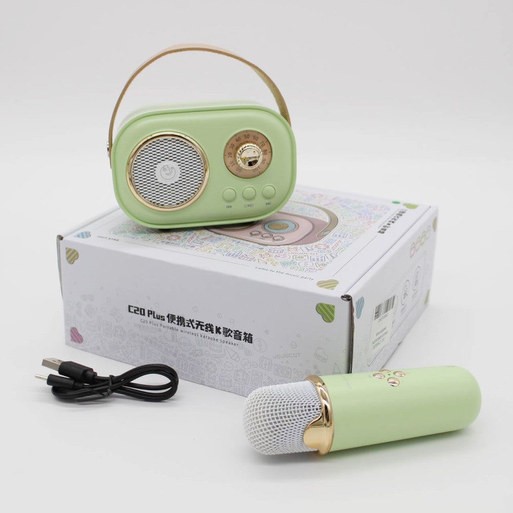 Портативна Bluetooth колонка для караоке з мікрофоном на акумуляторі, Зелена / Акустична система для караоке