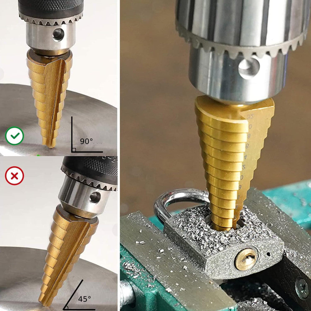 Набір фрезерних та ступінчастих свердлів 6 шт / Свердла по металу з титановим покриттям / Набір ступінчастих свердл