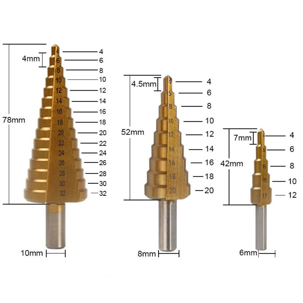 Набір фрезерних та ступінчастих свердлів 6 шт / Свердла по металу з титановим покриттям / Набір ступінчастих свердл