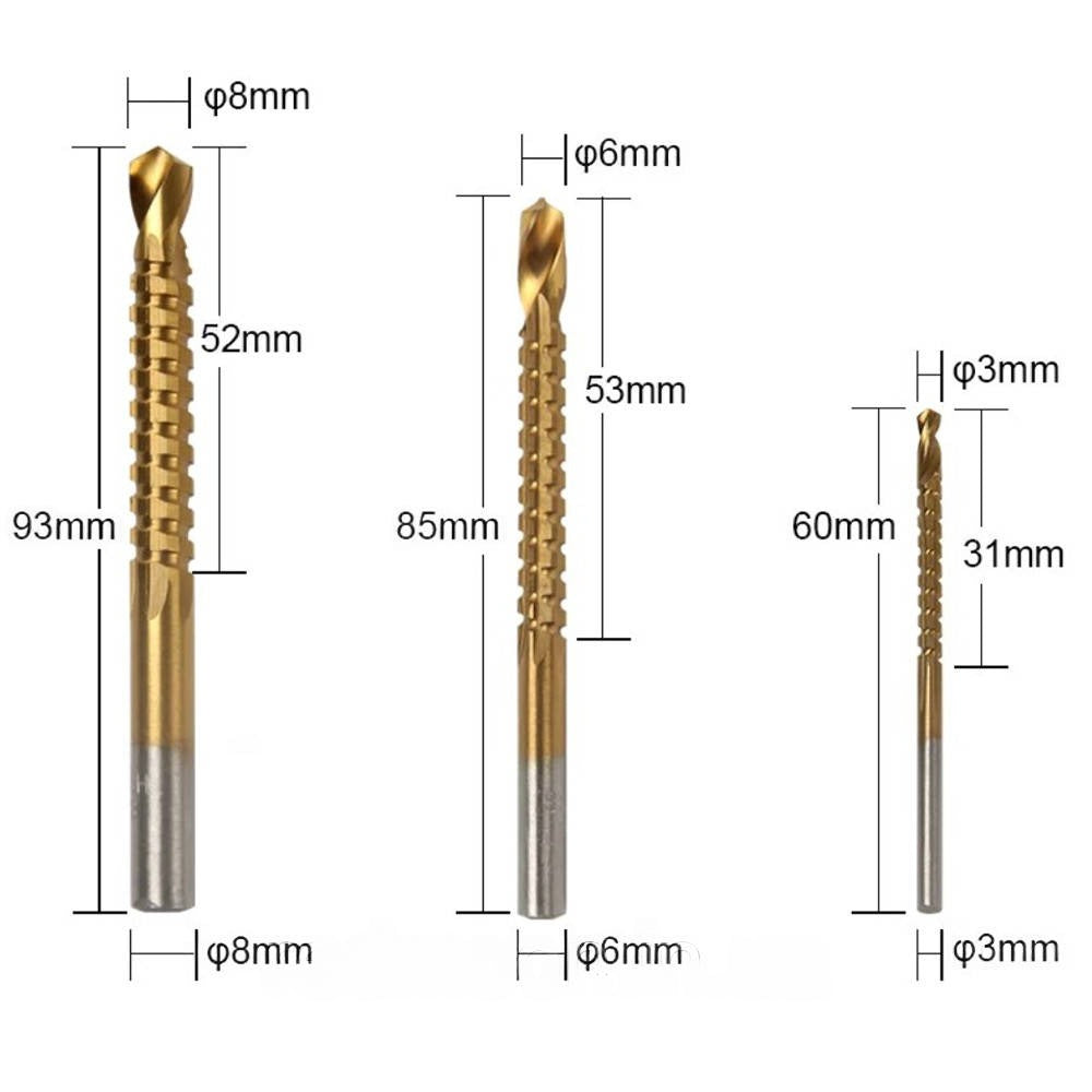 Набір фрезерних та ступінчастих свердлів 6 шт / Свердла по металу з титановим покриттям / Набір ступінчастих свердл