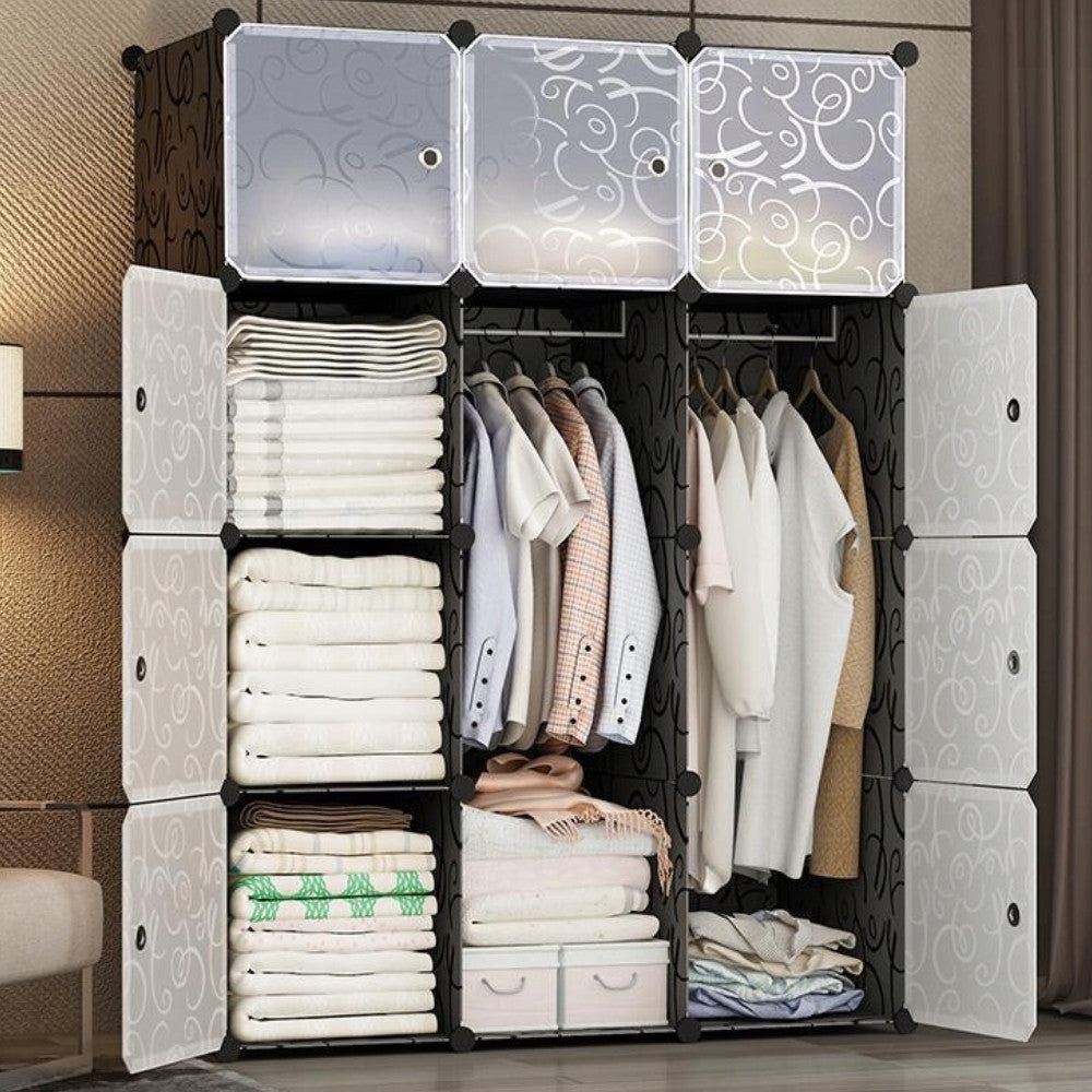Пластикова шафа на 12 відділень, 140х105х35см / Складна шафа для одягу / Модульна шафа з полицями