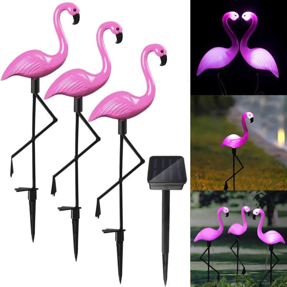 Садові ліхтарі на сонячній батареї "Фламінго" (комплект 3 шт) / Вуличний світильник на акумуляторі / Декоративний ліхтар