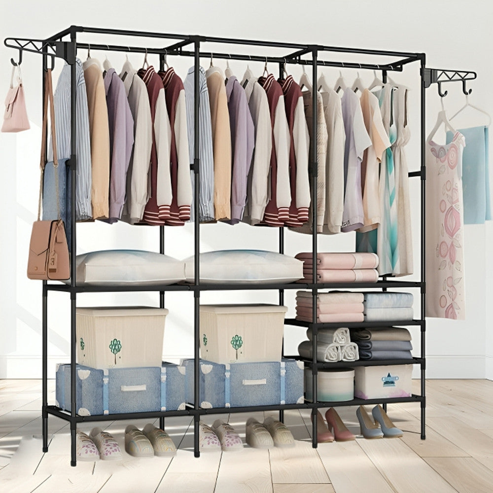 Підлогова вішалка для одягу з полицями, 170х160х36см, RD-9007, Чорний / Стійка для одягу / Шафа для одягу