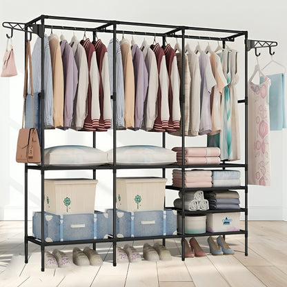 Підлогова вішалка для одягу з полицями, 170х160х36см, RD-9007, Чорний / Стійка для одягу / Шафа для одягу