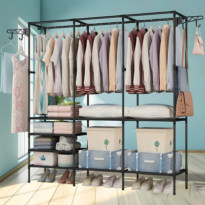 Підлогова вішалка для одягу з полицями, 170х160х36см, RD-9007, Чорний / Стійка для одягу / Шафа для одягу