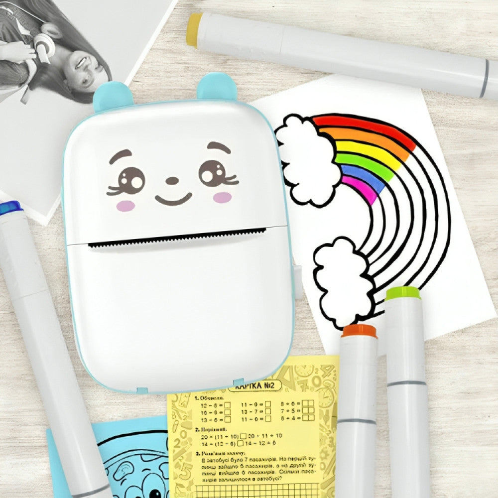 Портативний міні принтер + рулон термопаперу, Блакитний / Дитячий Bluetooth фотопринтер / Термопринтер