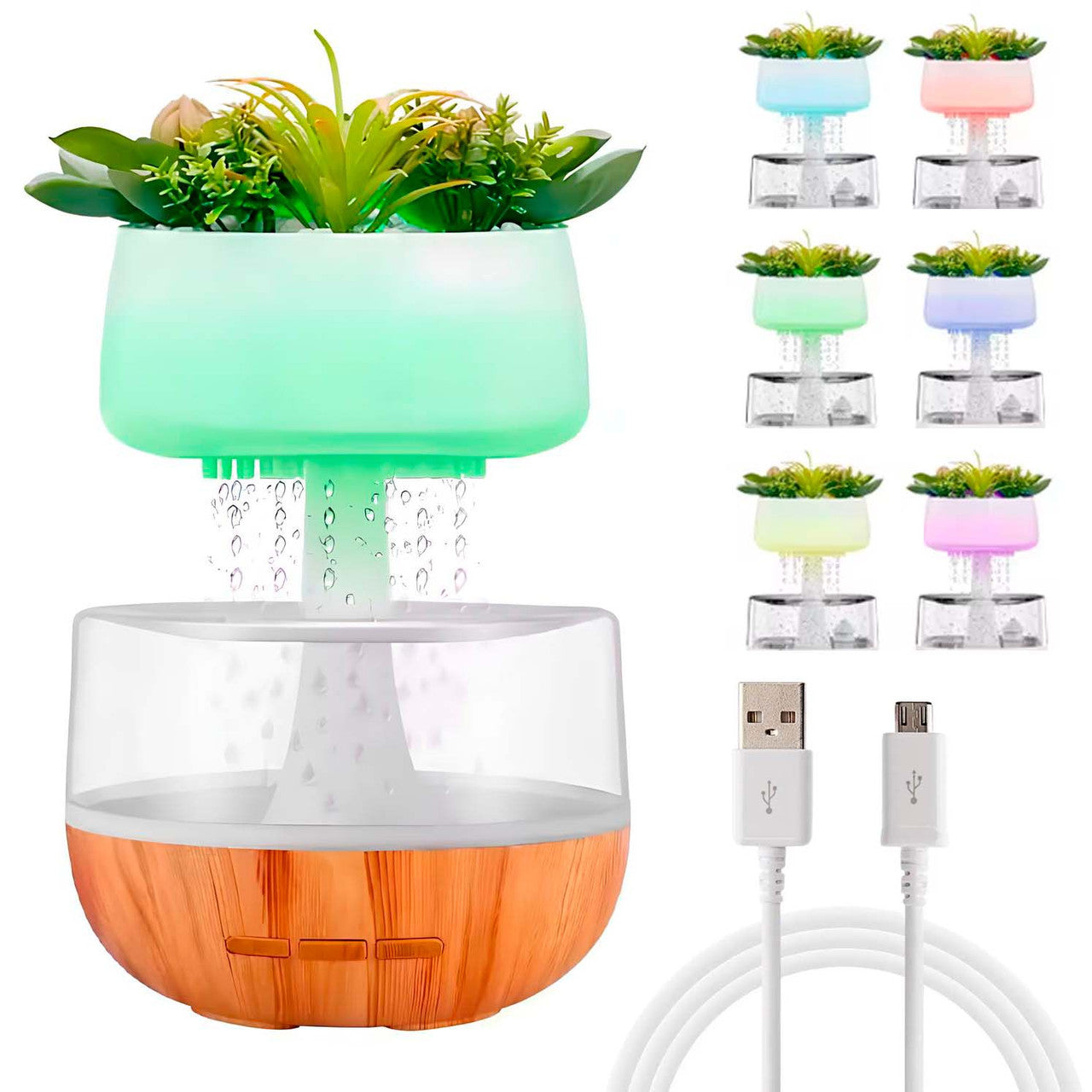 Аромадифузор-зволожувач "Оазис" з RGB-підсвічуванням та USB-живленням, 300 мл / Нічник зволожувач / Аромадифузор