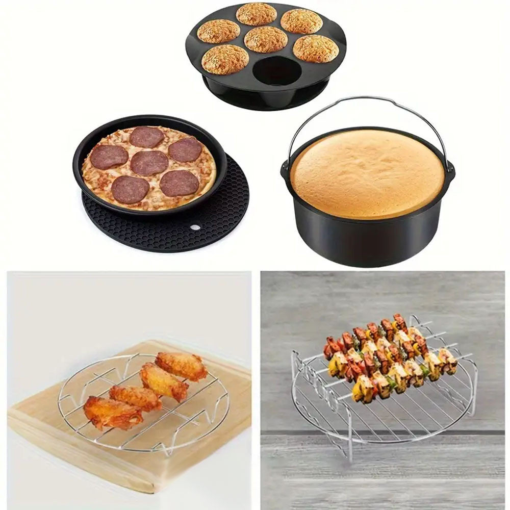 Аксесуари для аерофритюрниці 8 дюймів, 11 в 1 / Аксесуари для аерогрилю / Набір аксесуарів для мультипечі