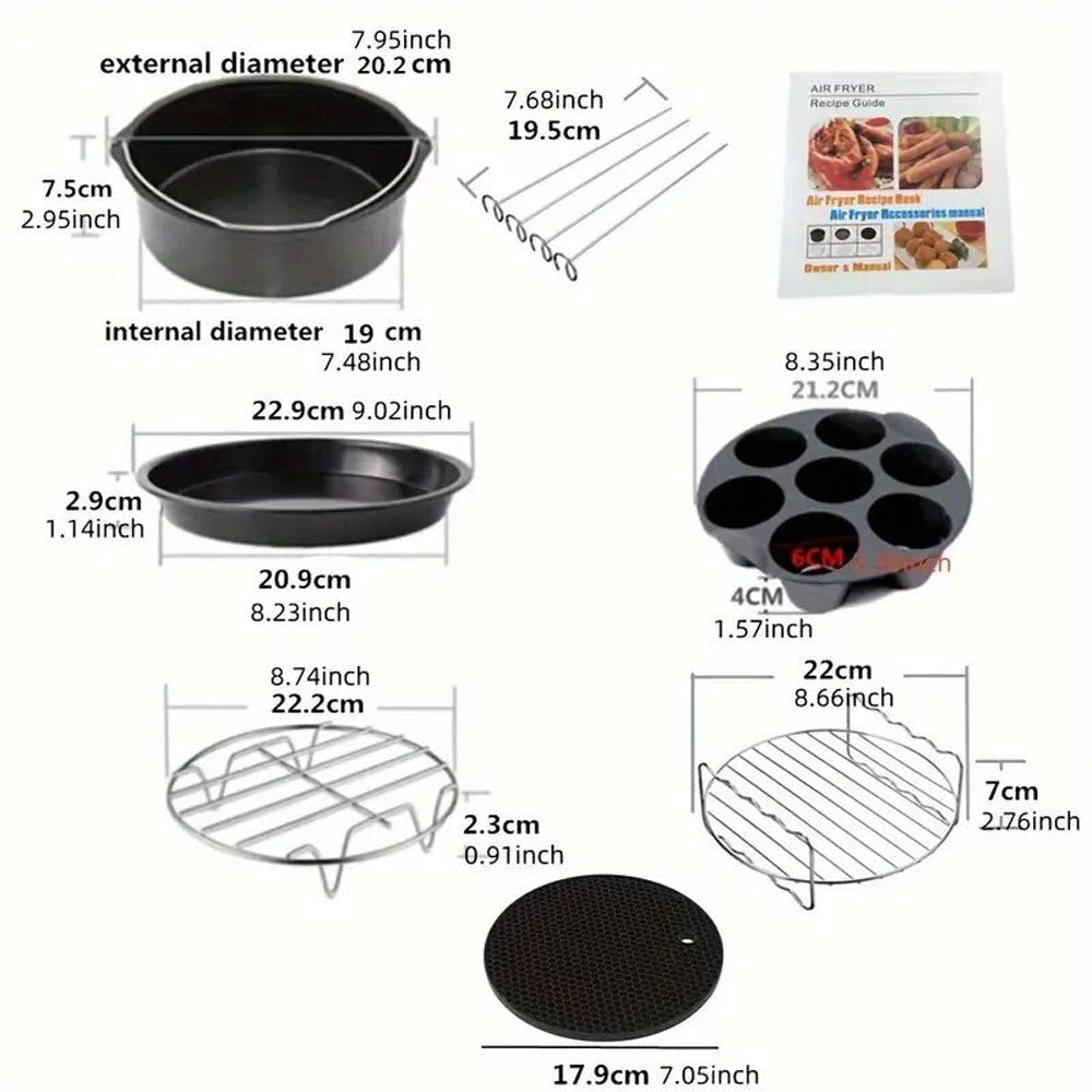 Аксесуари для аерофритюрниці 8 дюймів, 11 в 1 / Аксесуари для аерогрилю / Набір аксесуарів для мультипечі