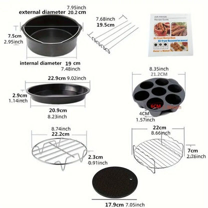 Аксесуари для аерофритюрниці 8 дюймів, 11 в 1 / Аксесуари для аерогрилю / Набір аксесуарів для мультипечі