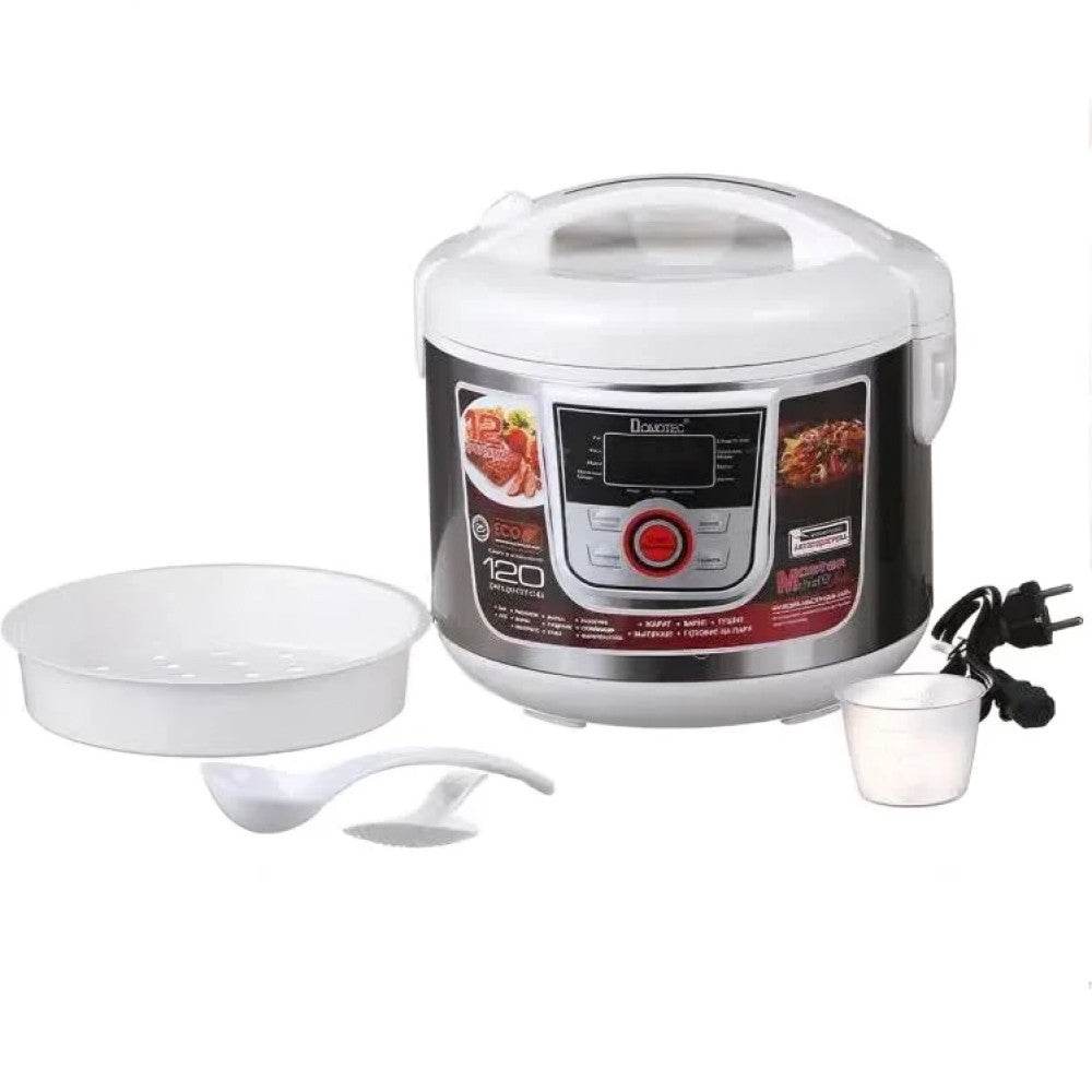 Мультиварка з таймером на 5л, 1500Вт, Domotec MS 7727, Біла / Скороварка / Мультиповар