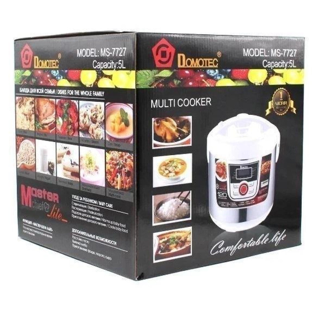 Мультиварка з таймером на 5л, 1500Вт, Domotec MS 7727, Біла / Скороварка / Мультиповар