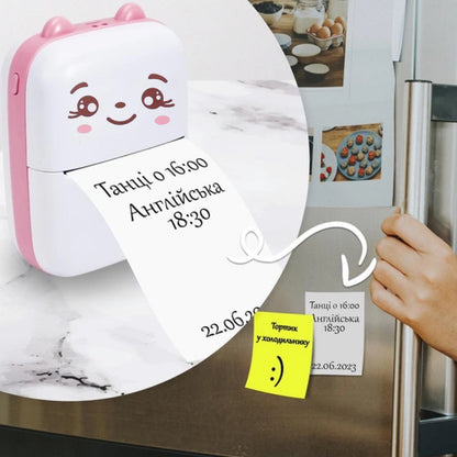 Портативний міні принтер з Bluetooth + рулон термопаперу, Рожевий / Дитячий фотопринтер / Термопринтер