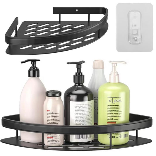 Кутова полиця у ванну 28 х 22 х 5,5см, Чорна / Металева настінна поличка для ванної кімнати