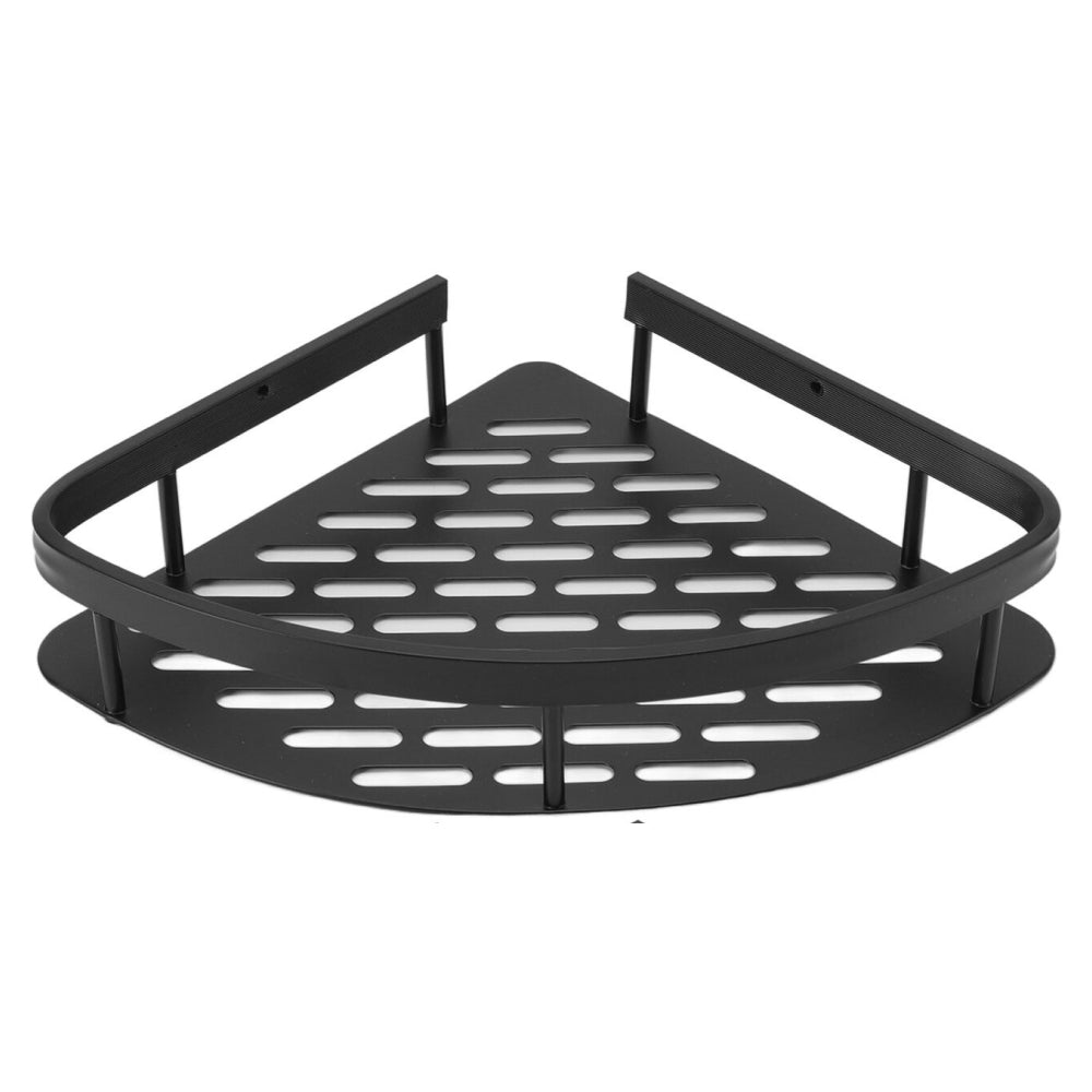 Кутова полиця у ванну 28 х 22 х 5,5см, Чорна / Металева настінна поличка для ванної кімнати