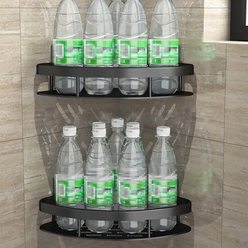 Кутова полиця у ванну 28 х 22 х 5,5см, Чорна / Металева настінна поличка для ванної кімнати