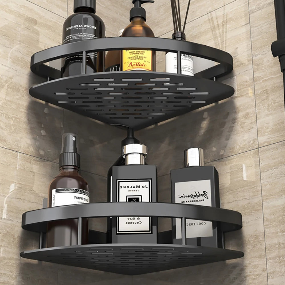 Кутова полиця у ванну 28 х 22 х 5,5см, Чорна / Металева настінна поличка для ванної кімнати