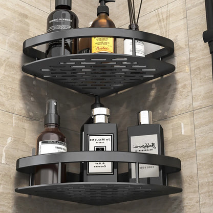 Кутова полиця у ванну 28 х 22 х 5,5см, Чорна / Металева настінна поличка для ванної кімнати