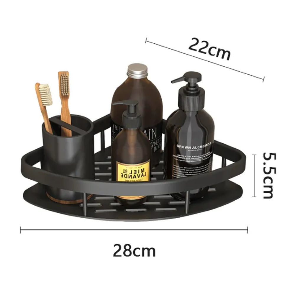 Кутова полиця у ванну 28 х 22 х 5,5см, Чорна / Металева настінна поличка для ванної кімнати