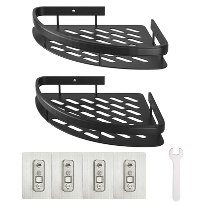 Кутова полиця у ванну 28 х 22 х 5,5см, Чорна / Металева настінна поличка для ванної кімнати