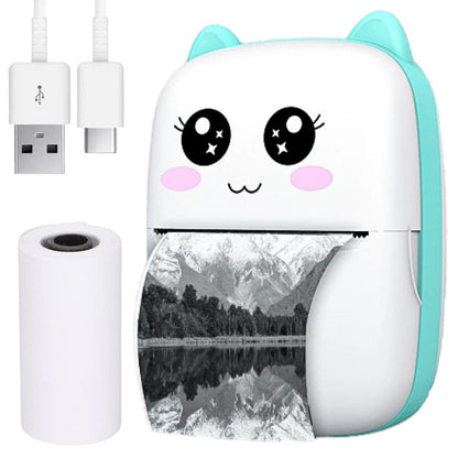 Міні принтер з Bluetooth + рулон термопаперу, Блакитний / Дитячий термопринтер / Фотопринтер портативний