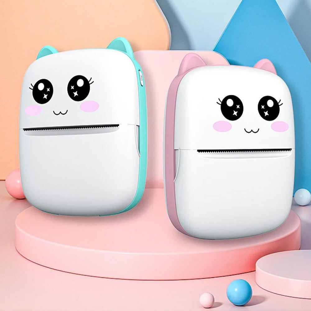 Міні принтер з Bluetooth + рулон термопаперу, Блакитний / Дитячий термопринтер / Фотопринтер портативний