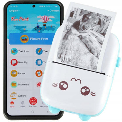Міні принтер з Bluetooth + рулон термопаперу, Блакитний / Дитячий термопринтер / Фотопринтер портативний