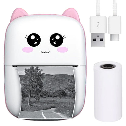 Портативний міні принтер з Bluetooth + рулон термопаперу, Рожевий / Дитячий термопринтер / Фотопринтер