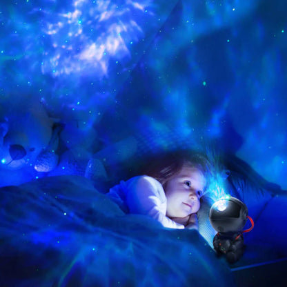 Нічник проектор зоряного неба Космонавт, з USB та пультом, Чорний / Нічник зоряне небо / Нічний світильник Астронавт