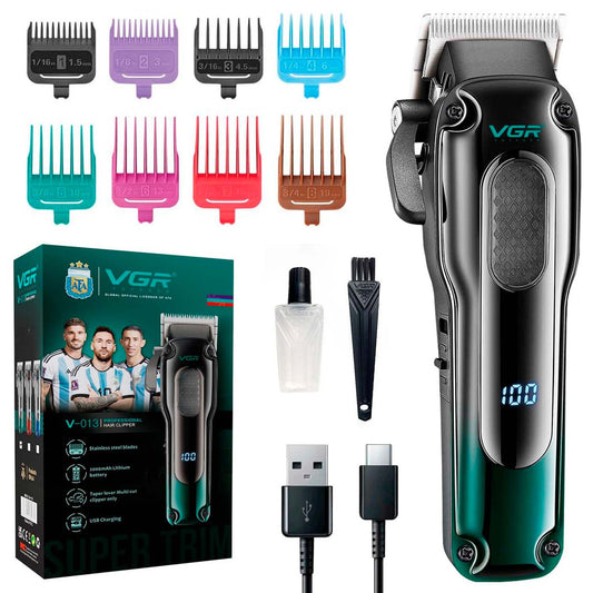 Акумуляторна машинка для стрижки VGR V-013 (8 насадок), USB, зелена / Тример для стрижки