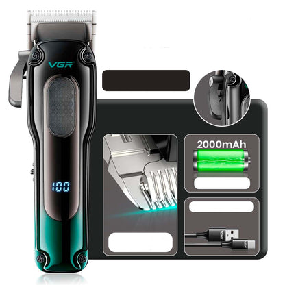 Акумуляторна машинка для стрижки VGR V-013 (8 насадок), USB, зелена / Тример для стрижки