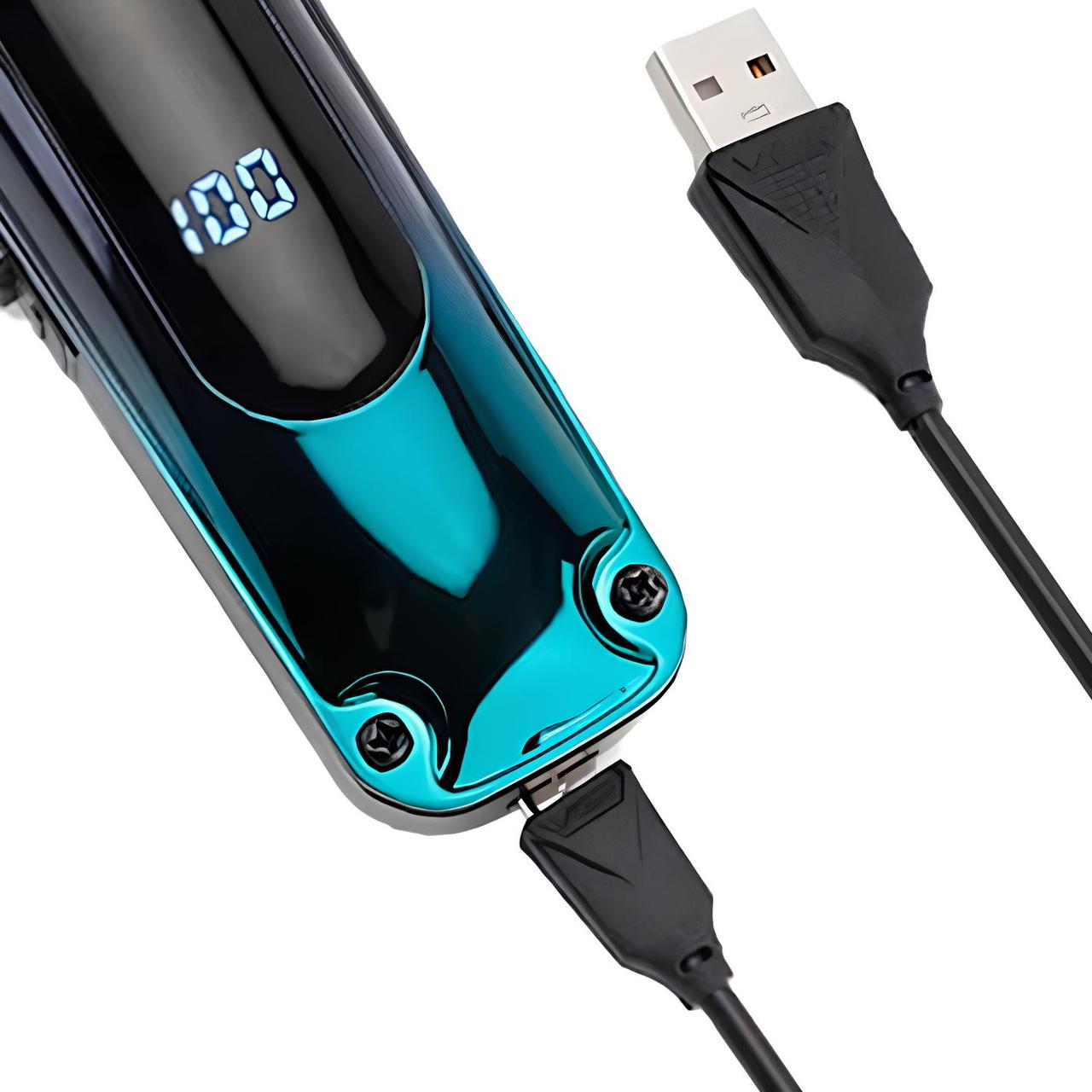 Акумуляторна машинка для стрижки VGR V-013 (8 насадок), USB, зелена / Тример для стрижки