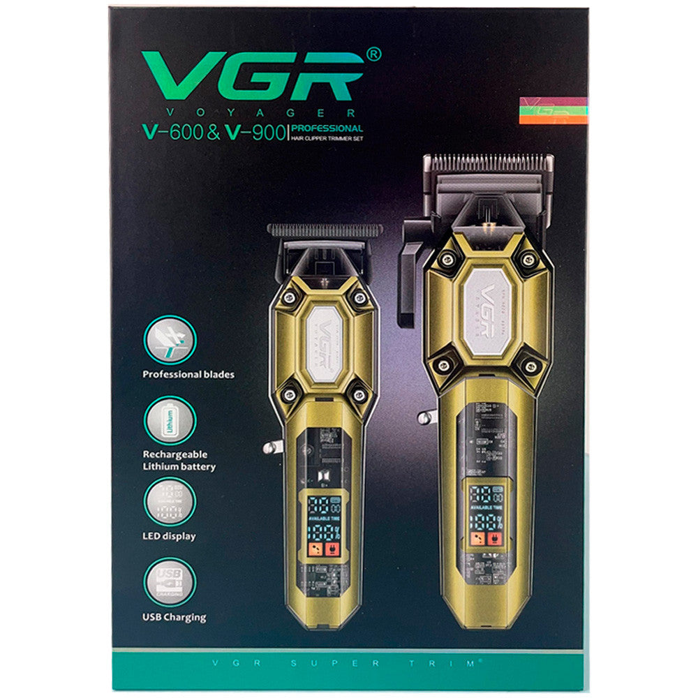 Комплект для стрижки волосся та бороди VGR V-600&900 з USB та 10 насадками / Машинка для стрижки волосся / Чоловічий тример