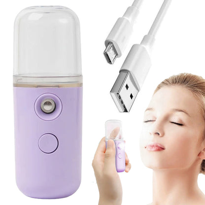 Зволожувач для шкіри обличчя 30 мл ультразвуковий з підсвічуванням Nano Mist, Фіолетовий / Портативний нано спрей