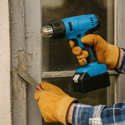 Акумуляторний будівельний фен в кейсі з 3 насадками та 2 АКБ 48В / Технічний фен / Фен промисловий / Термофен