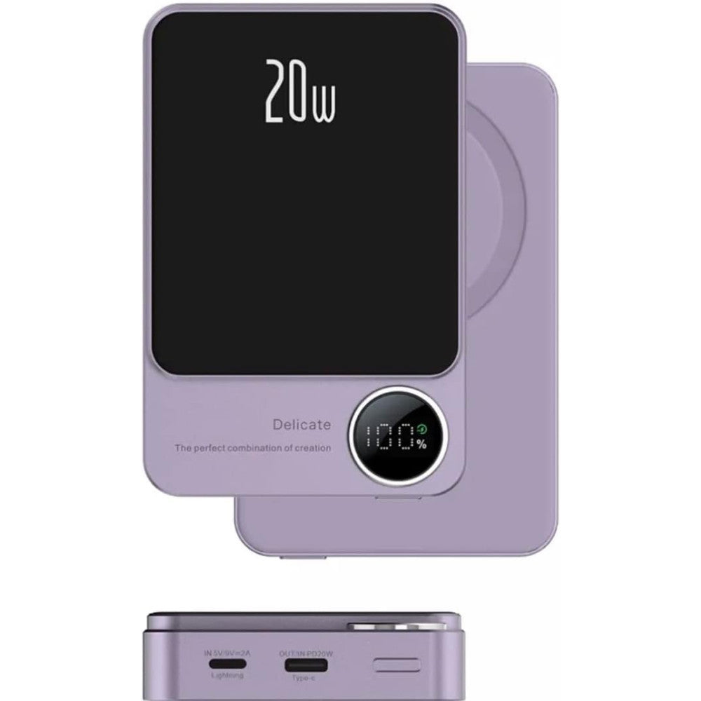 Повербанк бездротовий 20W, 10000 mAh, MagSafe, Фіолетовий / Магнітний павербанк / УМБ / Портативний повер банк