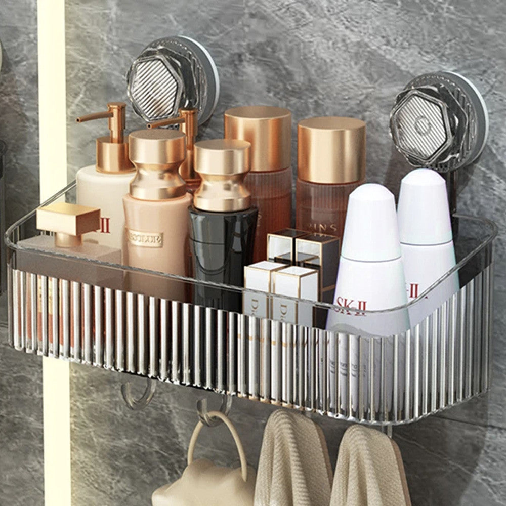 Полиця у ванну на присосках з гачками, 30х22х10,8 см / Настінна поличка органайзер для ванної
