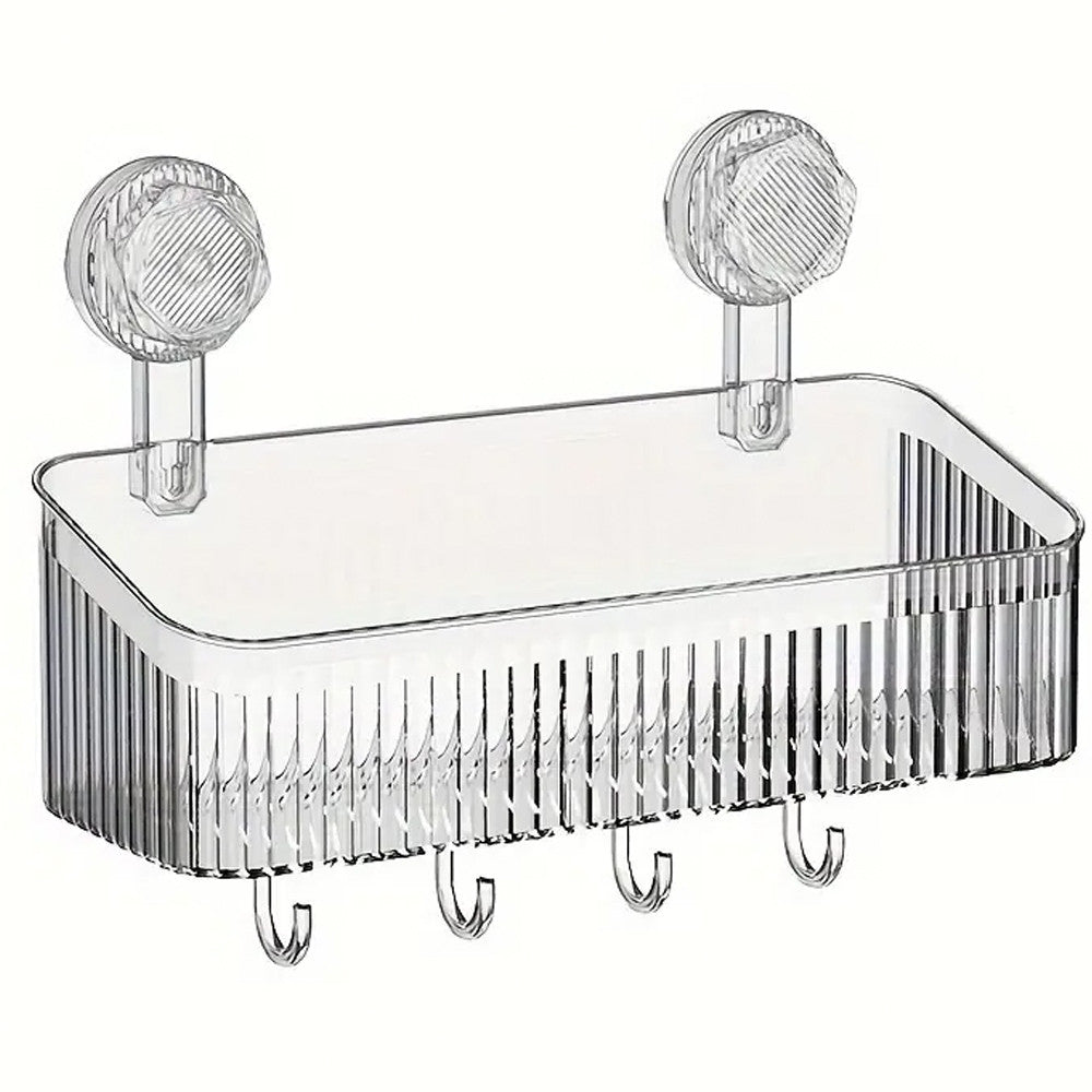 Полиця у ванну на присосках з гачками, 30х22х10,8 см / Настінна поличка органайзер для ванної