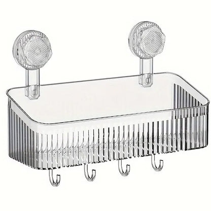 Полиця у ванну на присосках з гачками, 30х22х10,8 см / Настінна поличка органайзер для ванної