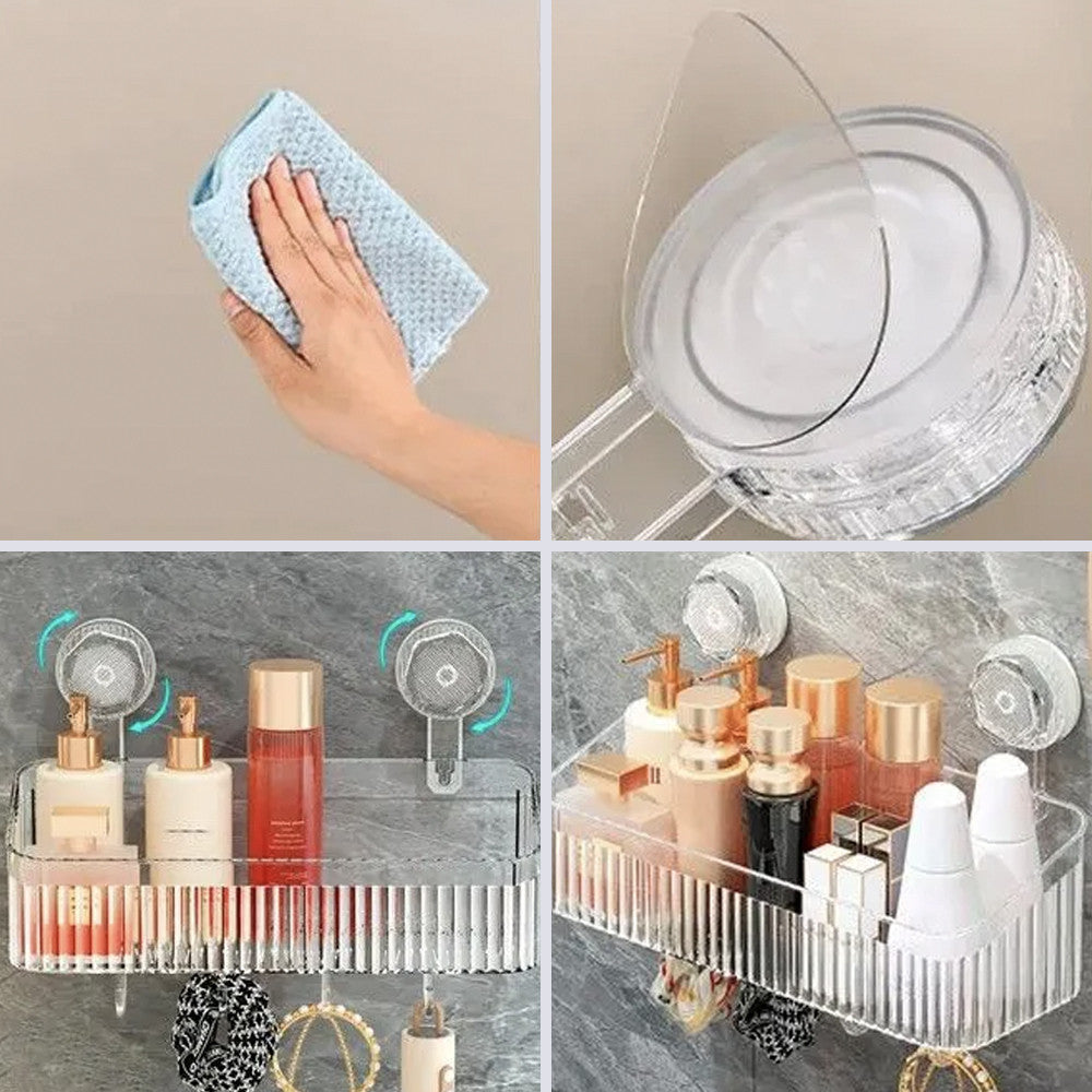 Полиця у ванну на присосках з гачками, 30х22х10,8 см / Настінна поличка органайзер для ванної