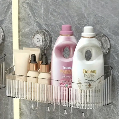 Полиця у ванну на присосках з гачками, 30х22х10,8 см / Настінна поличка органайзер для ванної